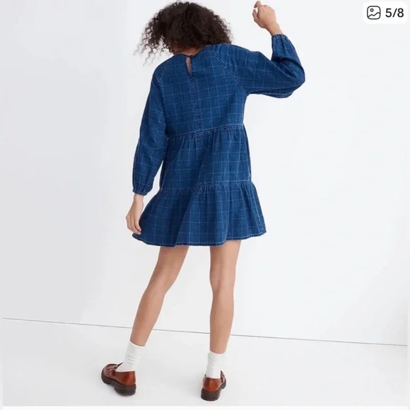 Windowpane Denim Mini Dress in Lunar Wash size Large - Picture 3 of 9